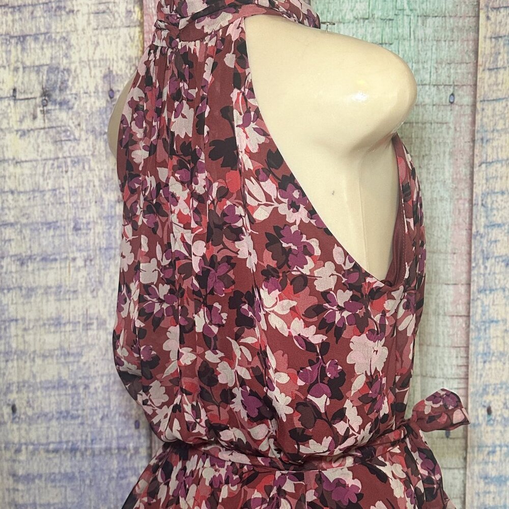 Just Taylor High Neck Ruffled Skirt Burgundy Floral Print Womens Size 6 Dress - Picture 8 of 10
